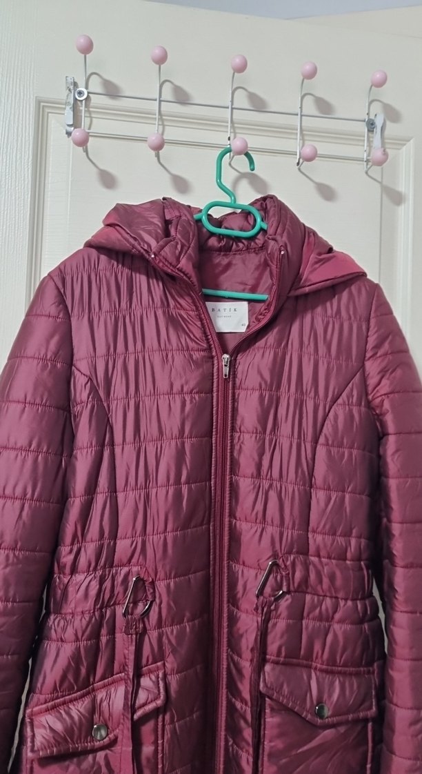 Bordo Kadın Kapitone Midi Mont - Görsel 3