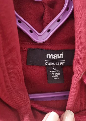 Bordo Kapüşonlu Mavi Baskılı Sweatshirt - Görsel 3