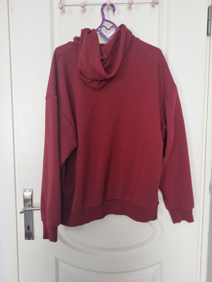 Bordo Kapüşonlu Mavi Baskılı Sweatshirt - Görsel 2