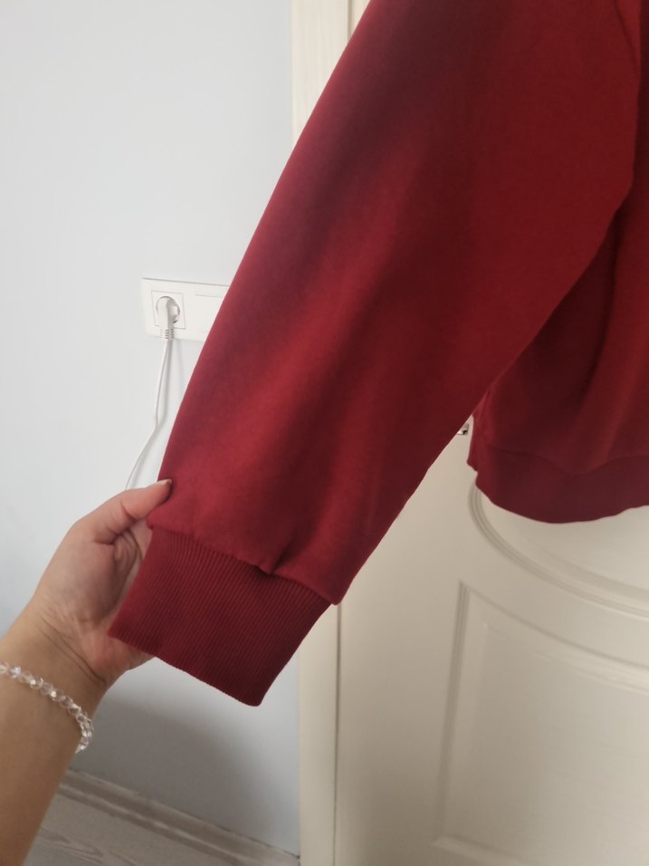 Bordo Kapüşonlu Mavi Baskılı Sweatshirt - Görsel 4