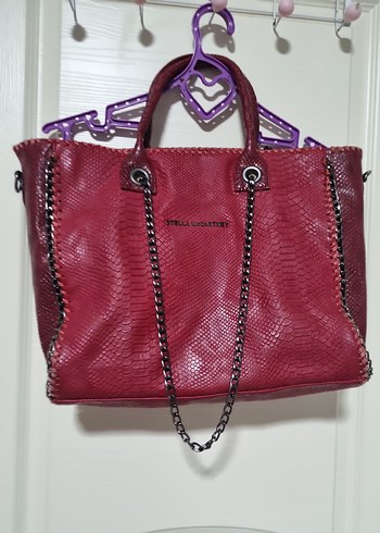 Bordo Deri Yılan Desenli Zincir Detaylı Kadın Çanta - Görsel 3