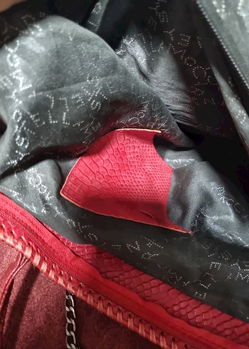 Bordo Deri Yılan Desenli Zincir Detaylı Kadın Çanta - Görsel 5