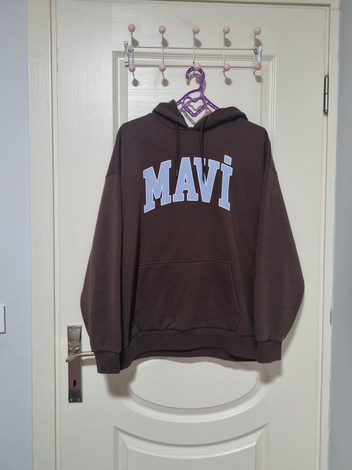 Kahverengi Kapüşonlu MAVİ Sweatshirt - Görsel 4