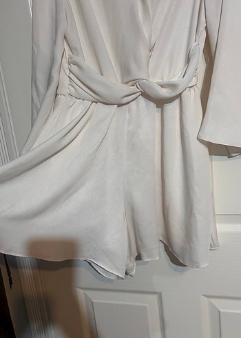 Bej Midi saten şort tulum - Görsel 2