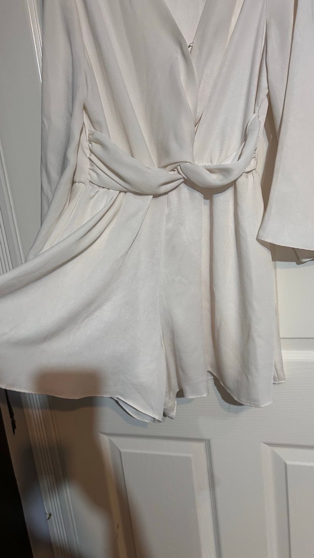 Bej Midi saten şort tulum - Görsel 2