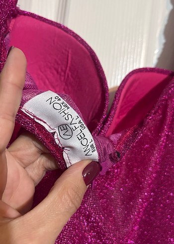 Parlak Mor Uzun Drapeli Kadın Abiye Elbise - Görsel 2