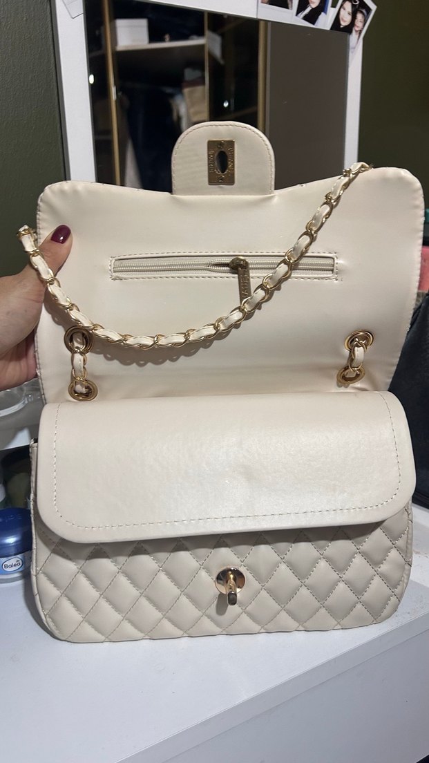 Zincir Detaylı Beyaz Deri Kadın Çanta - Görsel 2