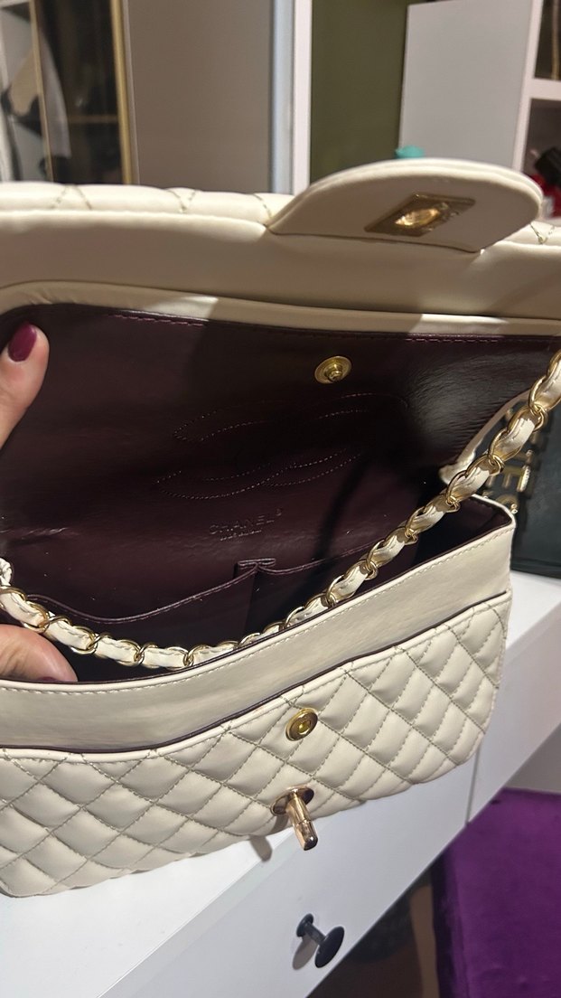 Zincir Detaylı Beyaz Deri Kadın Çanta - Görsel 3