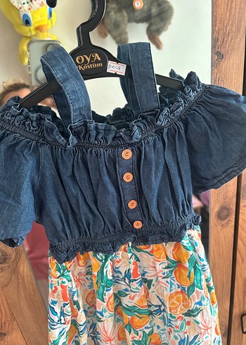 7 Yaş Beden Kız Çocuk Renkli Bohem Denim Elbise