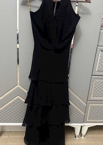 Uzun Siyah Drapeli Gotik Abiye Elbise - Görsel 4