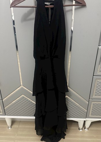 Uzun Siyah Drapeli Gotik Abiye Elbise - Görsel 10