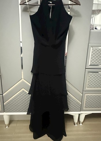 Uzun Siyah Drapeli Gotik Abiye Elbise - Görsel 3