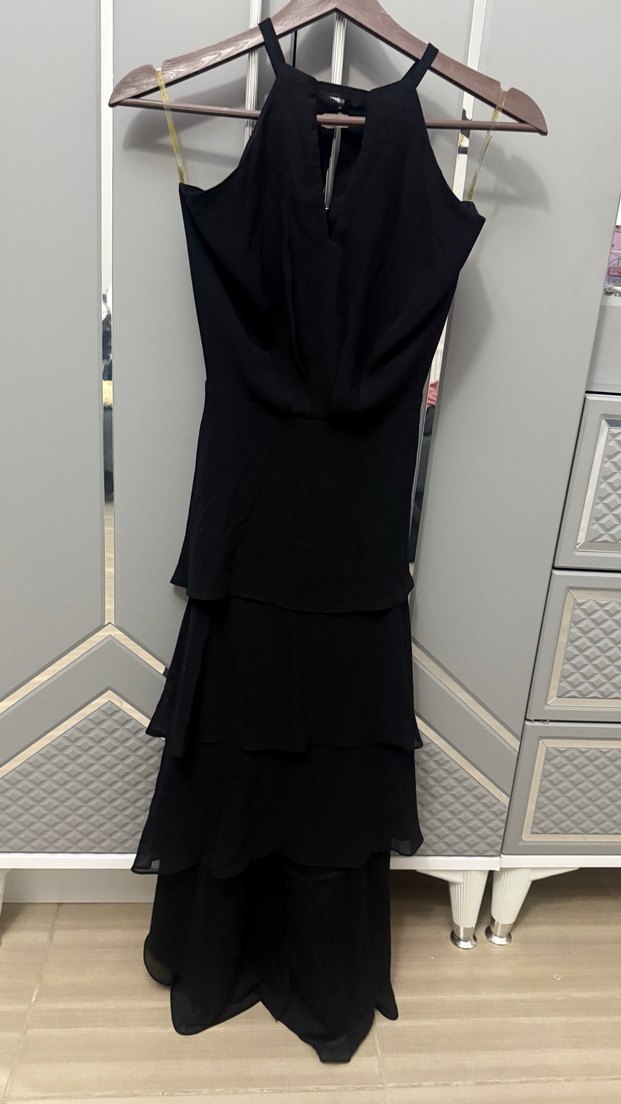 Uzun Siyah Drapeli Gotik Abiye Elbise - Görsel 4