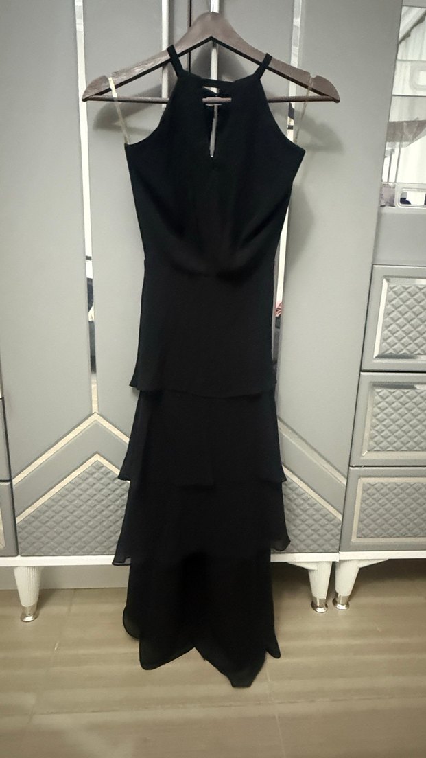 Uzun Siyah Drapeli Gotik Abiye Elbise - Görsel 3