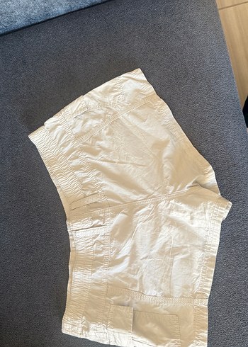 Düğmeli Bej Keten Mini Şort - Görsel 7