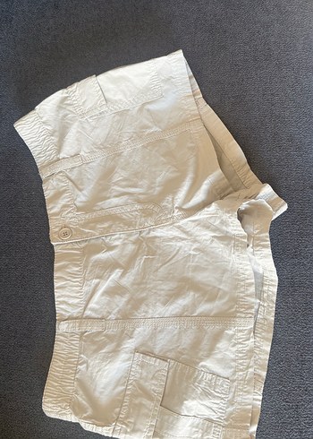 Düğmeli Bej Keten Mini Şort - Görsel 6