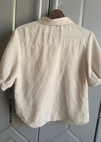 Bej Nakışlı Düğmeli Keten Bohem Kadın Gömlek - Görsel 5