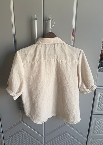 Bej Nakışlı Düğmeli Keten Bohem Kadın Gömlek - Görsel 4