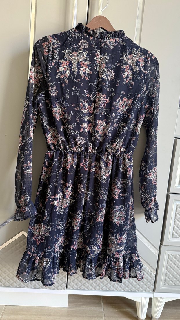 Uzun Kollu Volanlı Bohem Midi Elbise - Görsel 5