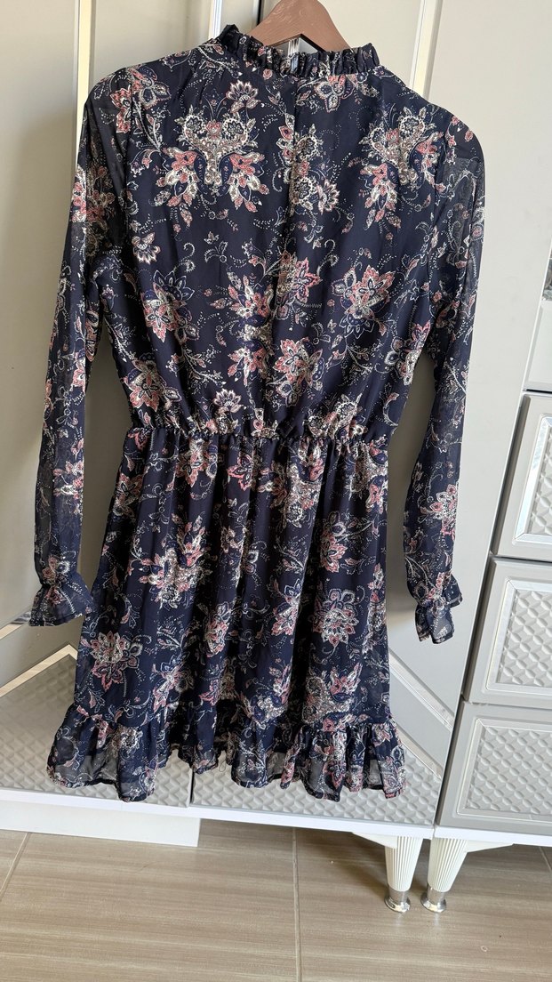 Uzun Kollu Volanlı Bohem Midi Elbise - Görsel 4