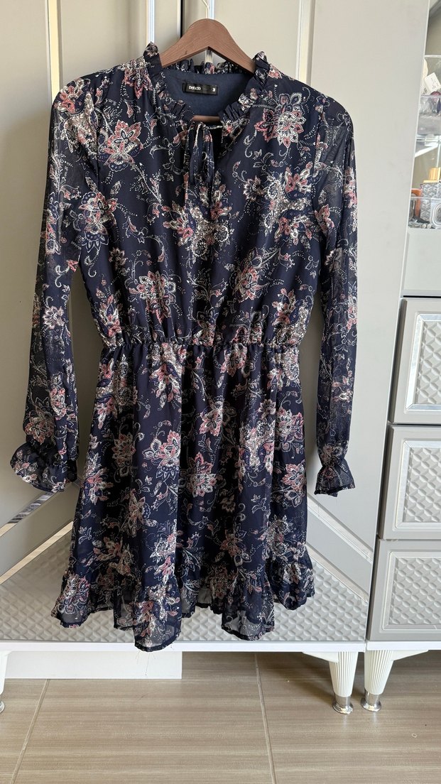 Uzun Kollu Volanlı Bohem Midi Elbise - Görsel 2