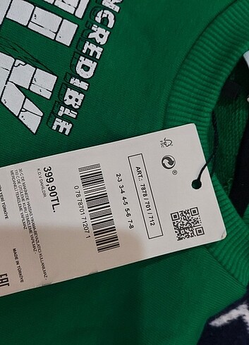 4 Yaş Beden yeşil Renk Hulk baskılı erkek sweatshirt 