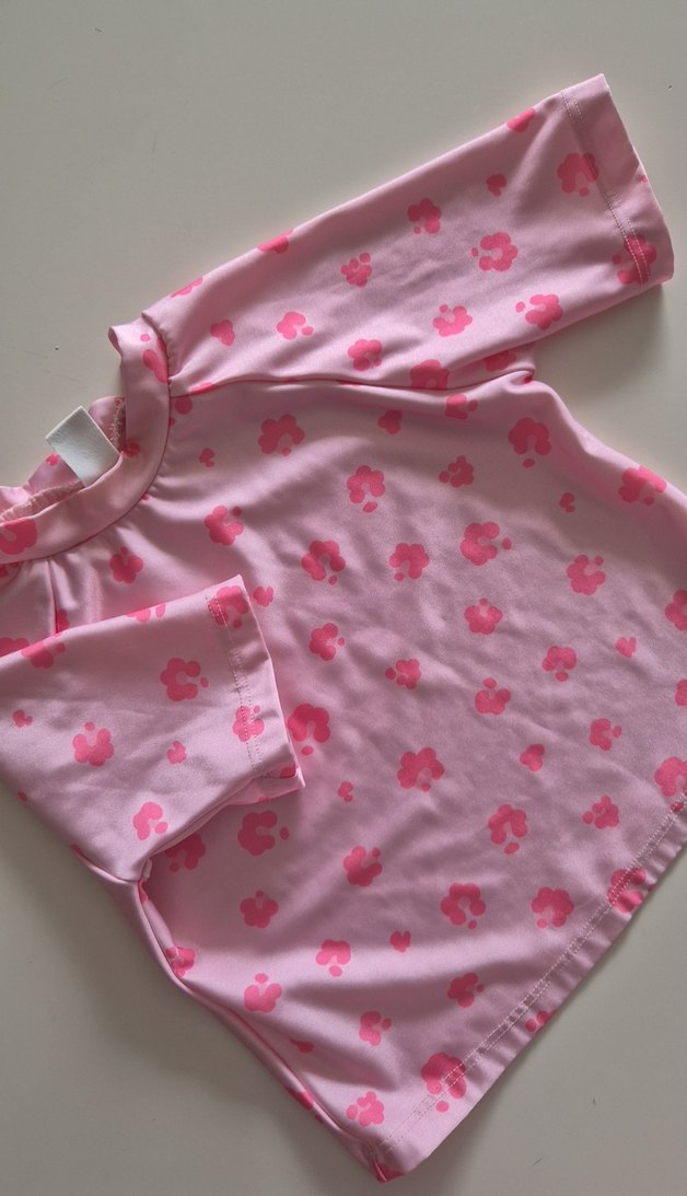 Kız Çocuk Pembe Çiçek Desenli Kısa Kollu Tişört mayo - Görsel 3