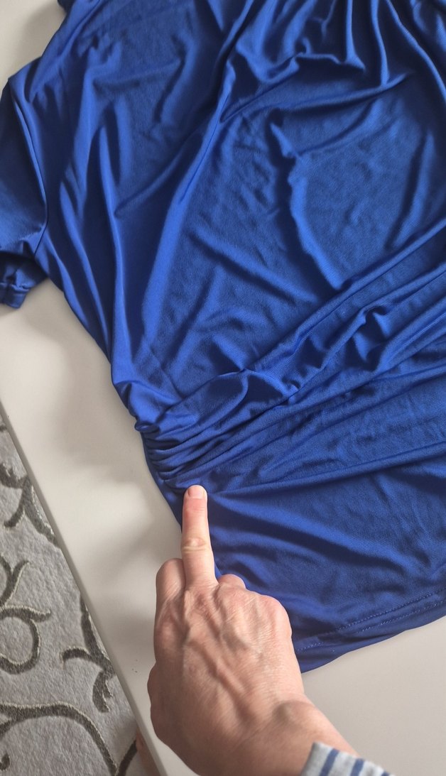 Mavi Drapeli Kısa Kollu  Bluz - Görsel 2