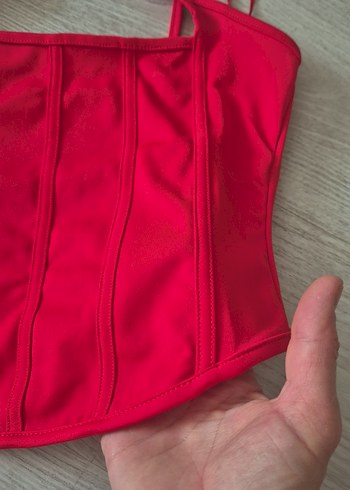 Kırmızı Straplez Mini Büstiyer korseli s beden - Görsel 2