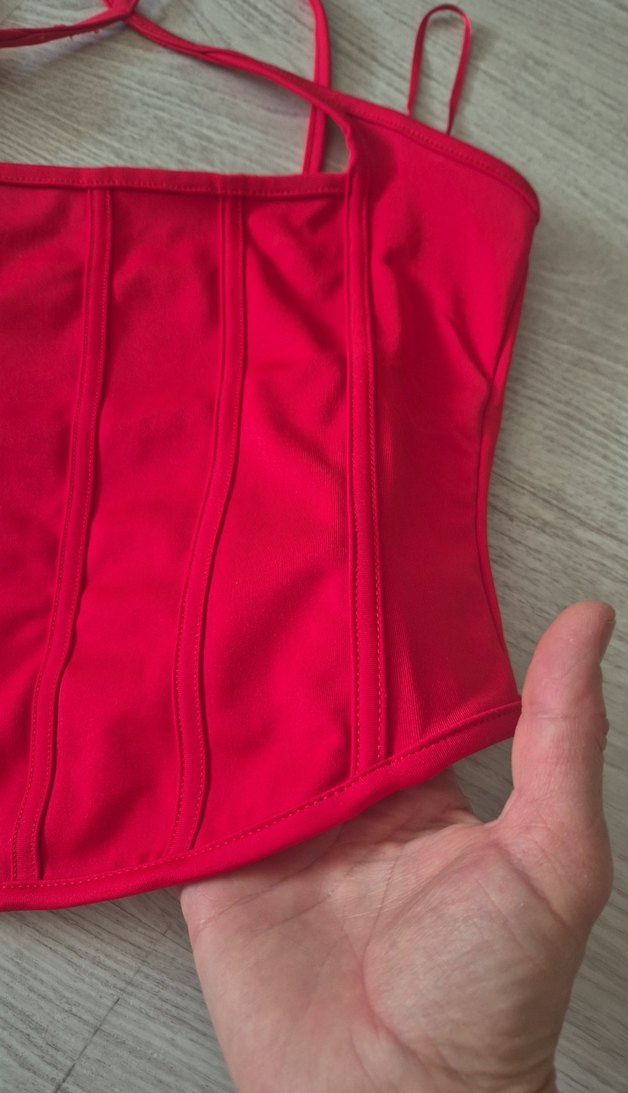 Kırmızı Straplez Mini Büstiyer korseli s beden - Görsel 2