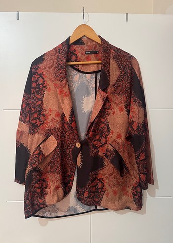 Düğmeli Bohem Desenli Kadın Blazer