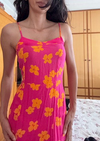LC Waikiki Pembe Çiçekli Uzun Askılı Bohem Elbise