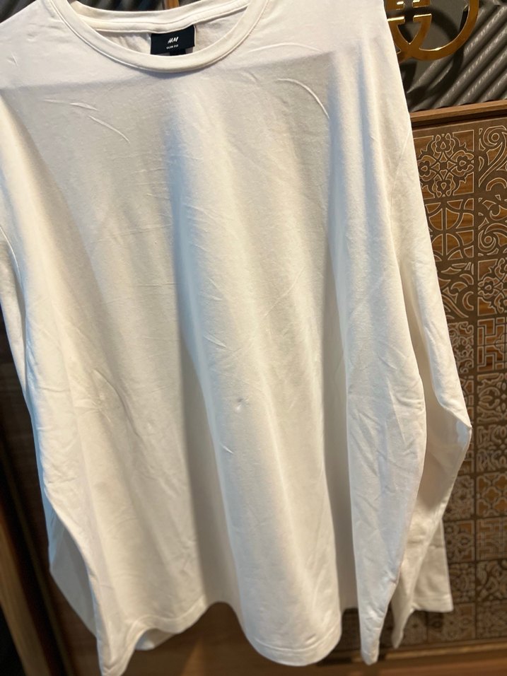 Erkek Beyaz Keten Basic Tişört - Görsel 2