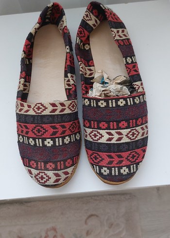 Renkli Etnik Desenli Kadın Hasır Dolgu Topuklu Espadril
