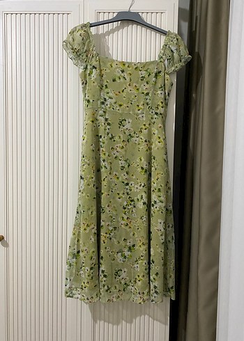 Yeşil Çiçekli Uzun Elbise - Görsel 2