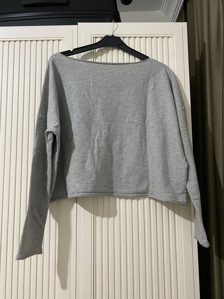 Mavi Uzun Kollu kayık yaka sweatshirt - Görsel 2