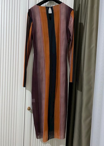 Çok Renkli Uzun Kollu Tül Kadın Elbise - Görsel 2