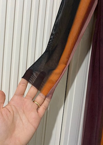 Çok Renkli Uzun Kollu Tül Kadın Elbise - Görsel 5