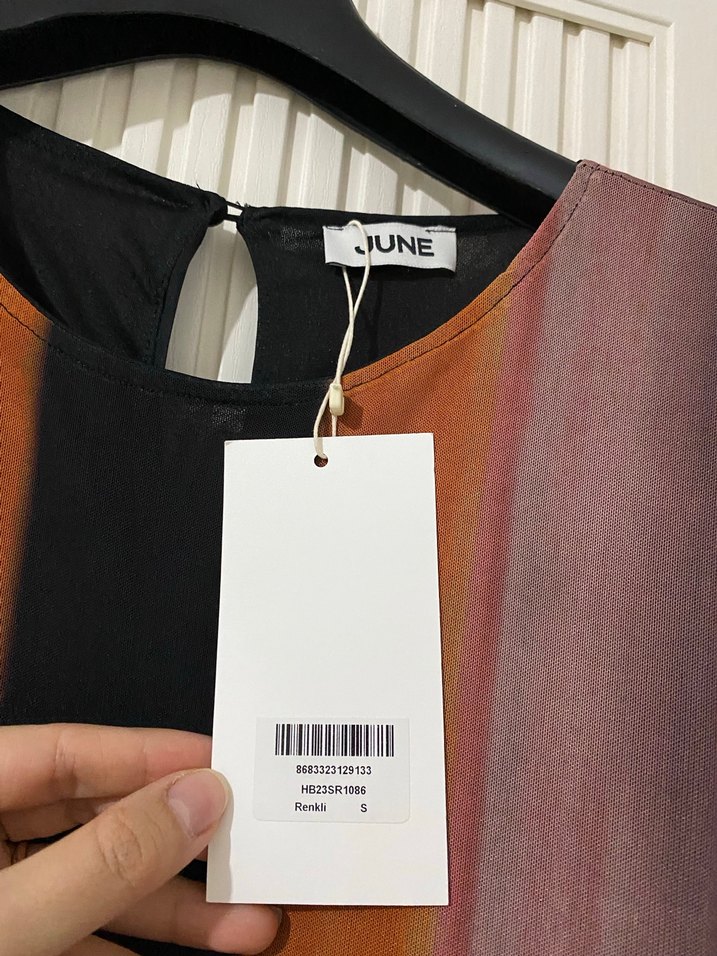 Çok Renkli Uzun Kollu Tül Kadın Elbise - Görsel 3