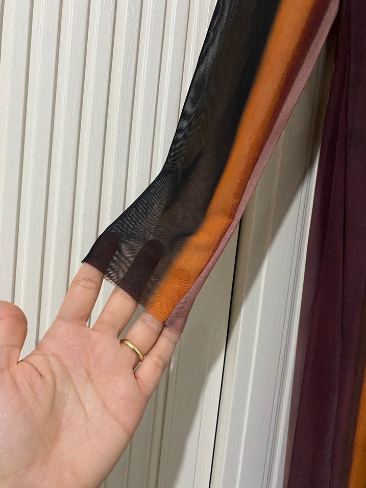 Çok Renkli Uzun Kollu Tül Kadın Elbise - Görsel 5