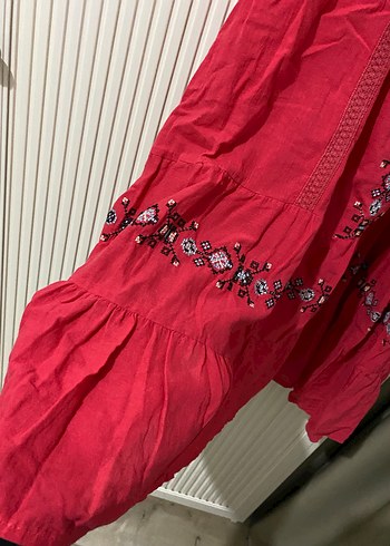 Nakışlı Kırmızı Uzun Bohem Elbise - Görsel 6