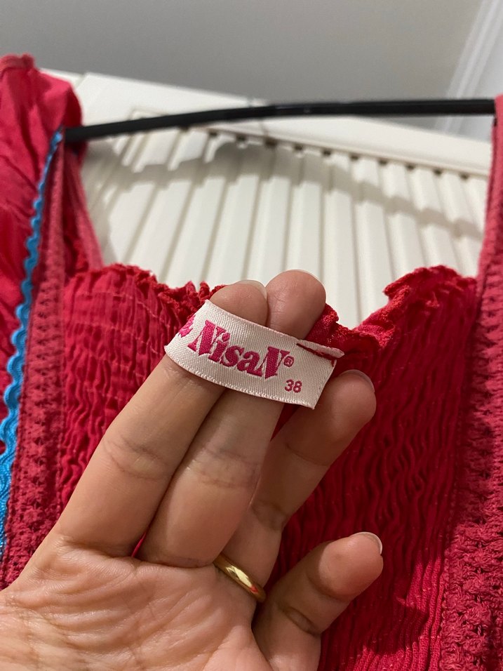 Nakışlı Kırmızı Uzun Bohem Elbise - Görsel 3