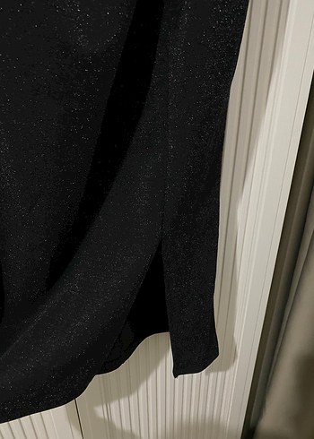 Uzun Kol Drapeli Siyah simli abiye - Görsel 4