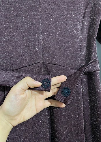 Bordo mürdüm Uzun Kollu Piliseli Uzun Elbise - Görsel 8