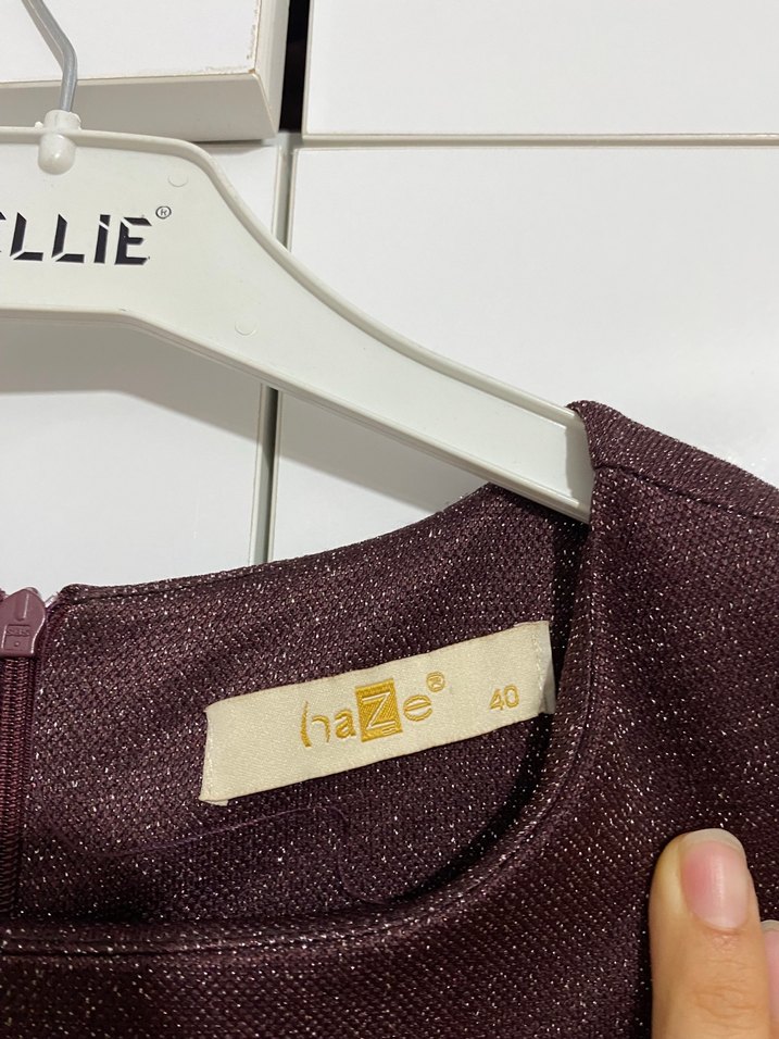 Bordo mürdüm Uzun Kollu Piliseli Uzun Elbise - Görsel 3