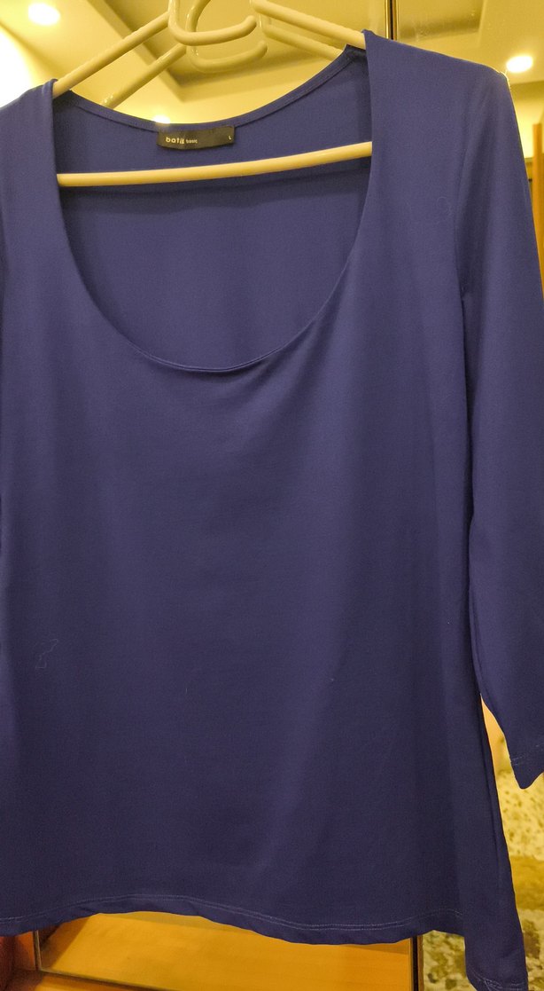 Batik Mavi Likrali Kumaş Bluz. - Görsel 3