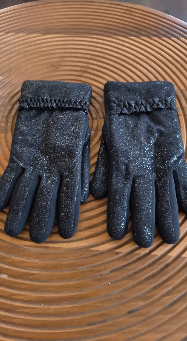 Fırfırlı Simli Siyah Kadın Eldiveni - Görsel 2