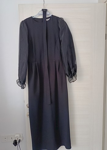 Diğer Siyah Kemerli Uzun Kadın Elbise