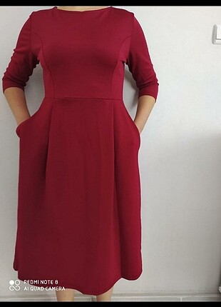 40 Beden bordo Renk Borda cepli midi elbise