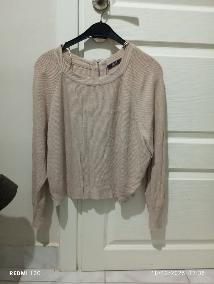 Bej Kadın Triko Uzun Kollu Kazak - Görsel 3